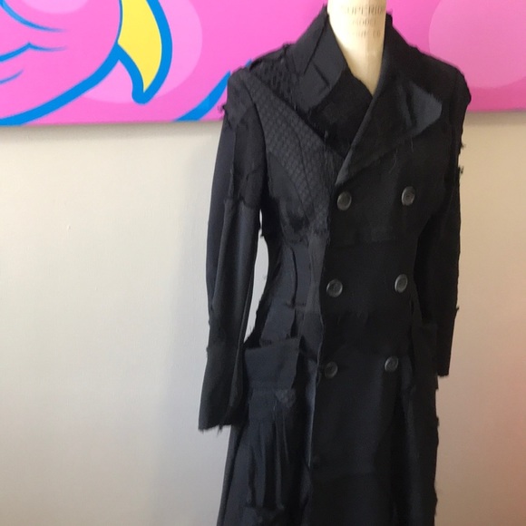 Junya Watanabe Comme des Garçons Patchwork Black Wool Coat - Picture 3 of 8